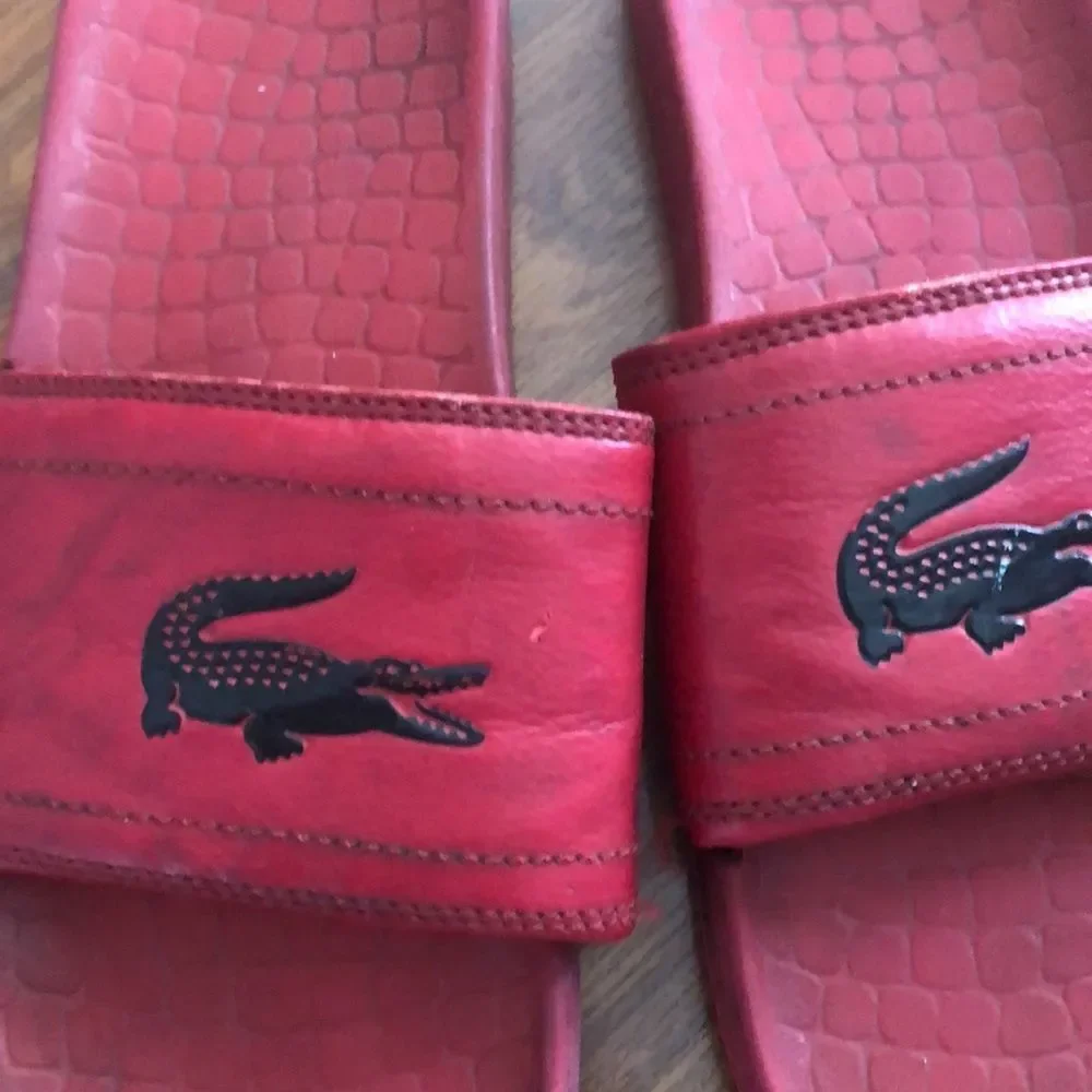 Men’s Red Lacoste slides size 8